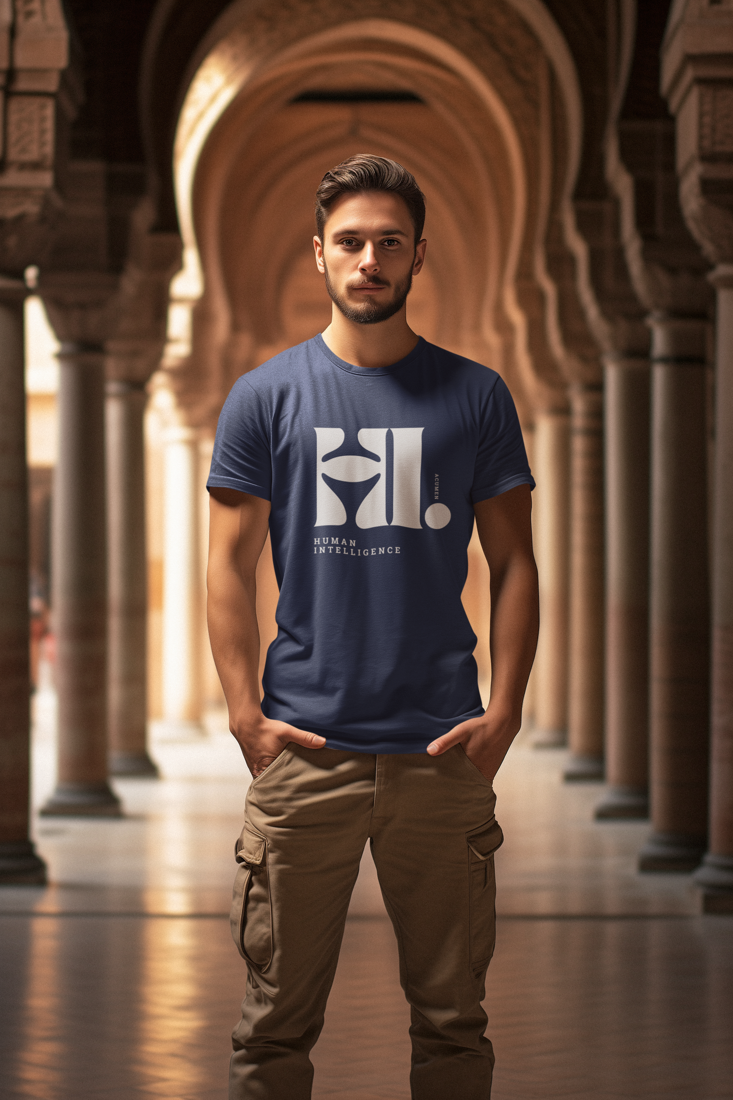 Taurus Monk Human Intelligence Graphic T-Shirt in Navy Blue – thought-provoking print tee
