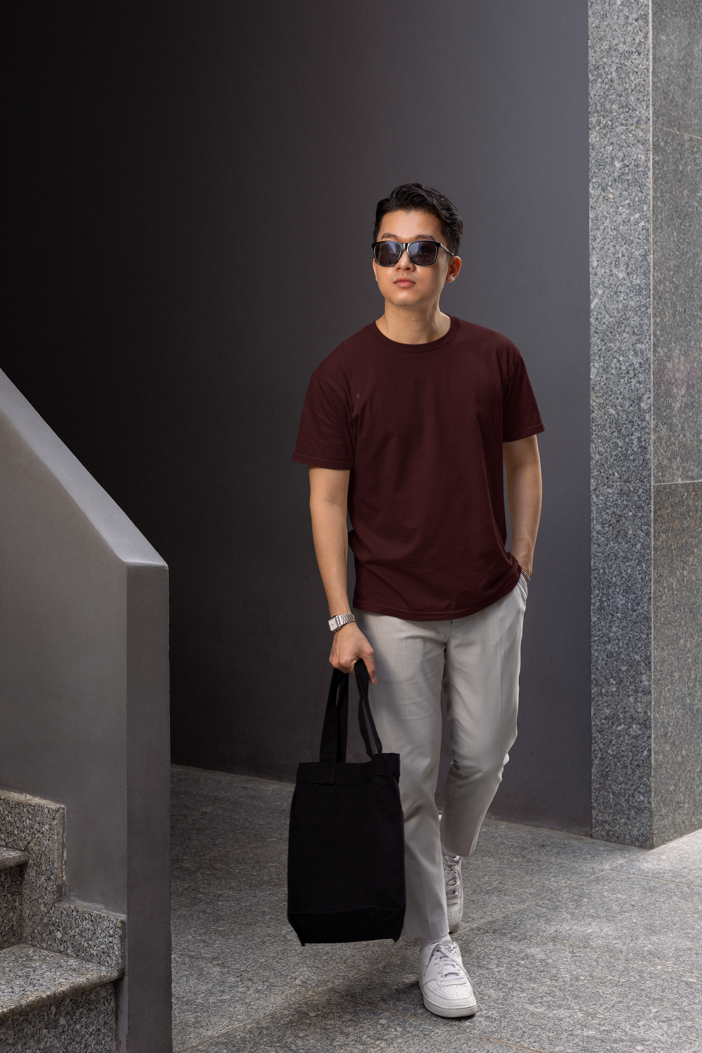 Taurus Monk Plain Regular Fit T-Shirt in Maroon – solid colour round neck tee