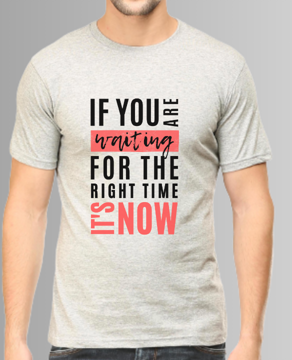 Taurus Monk Time is Now Graphic T-Shirt in Grey Melange – subtle motivational print casual tee