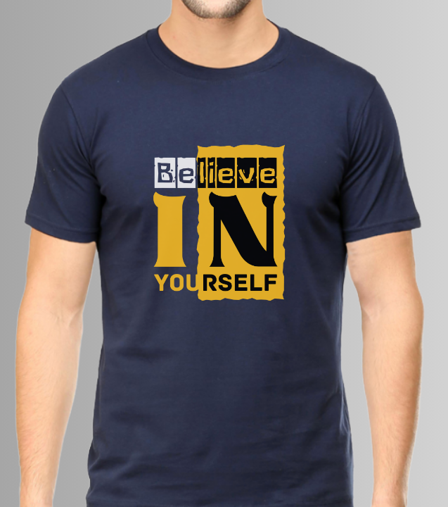 Taurus Monk Believe In Yourself Graphic T-Shirt in Navy Blue – motivational slogan tee