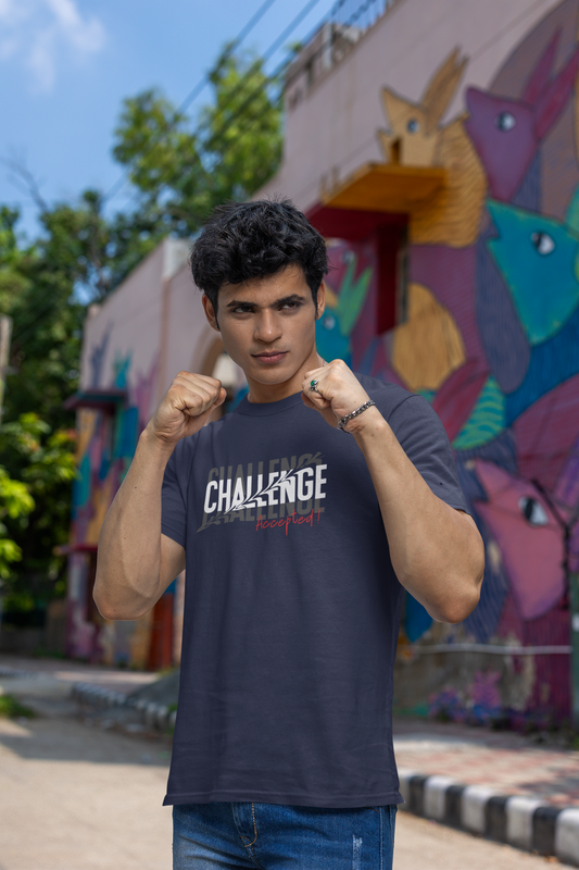 Taurus Monk Challenge Accepted Graphic T-Shirt in Navy Blue – statement graphic tee