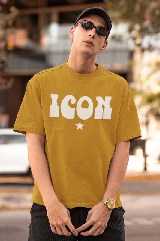 Taurus Monk ICON Star Oversized Graphic T-Shirt in Mustard Yellow – bold star logo tee