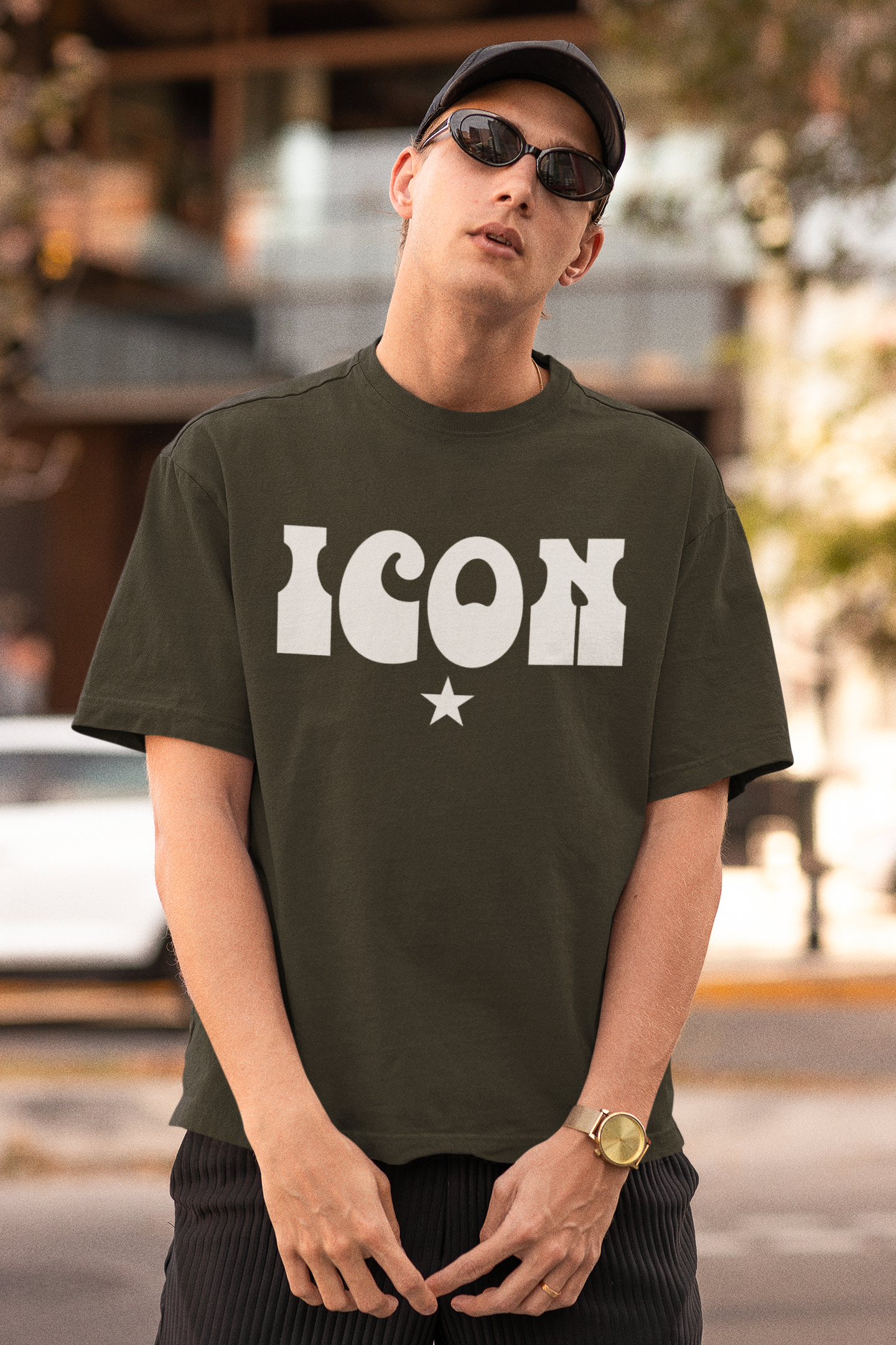 Taurus Monk ICON Star Oversized Graphic T-Shirt in Olive Green – streetwear oversized tee