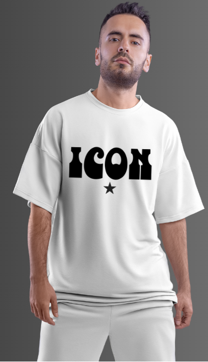 Taurus Monk ICON Star Terry Cotton Oversized T-Shirt in White – premium textured drop-shoulder tee