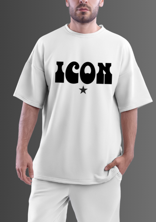 Taurus Monk ICON Star Terry Cotton Oversized T-Shirt in White – premium textured drop-shoulder tee