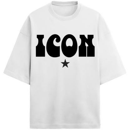 Taurus Monk ICON Star Terry Cotton Oversized T-Shirt in White – premium textured drop-shoulder tee