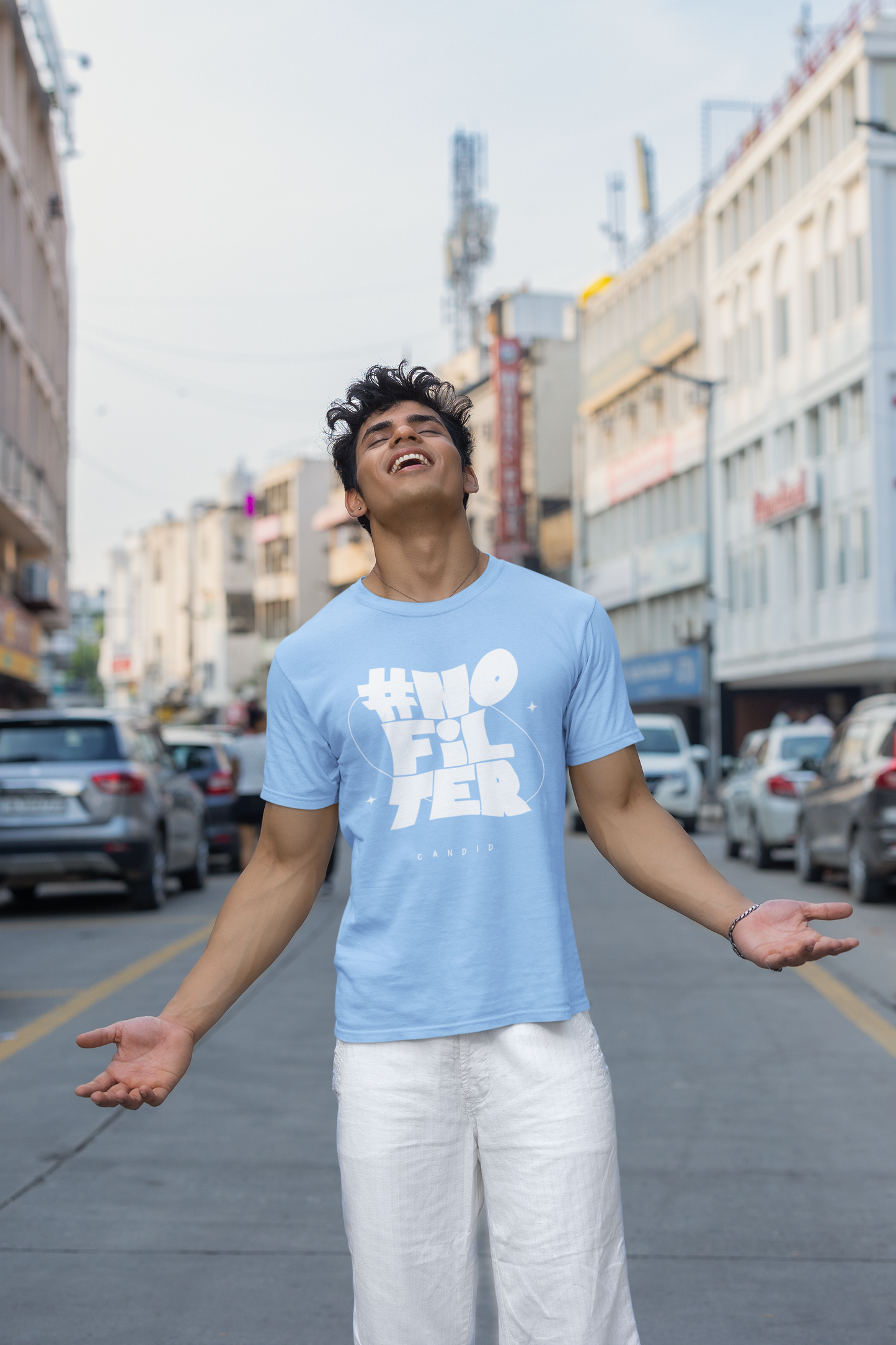 Taurus Monk No Filter Graphic T-Shirt in Baby Blue – casual slogan tee