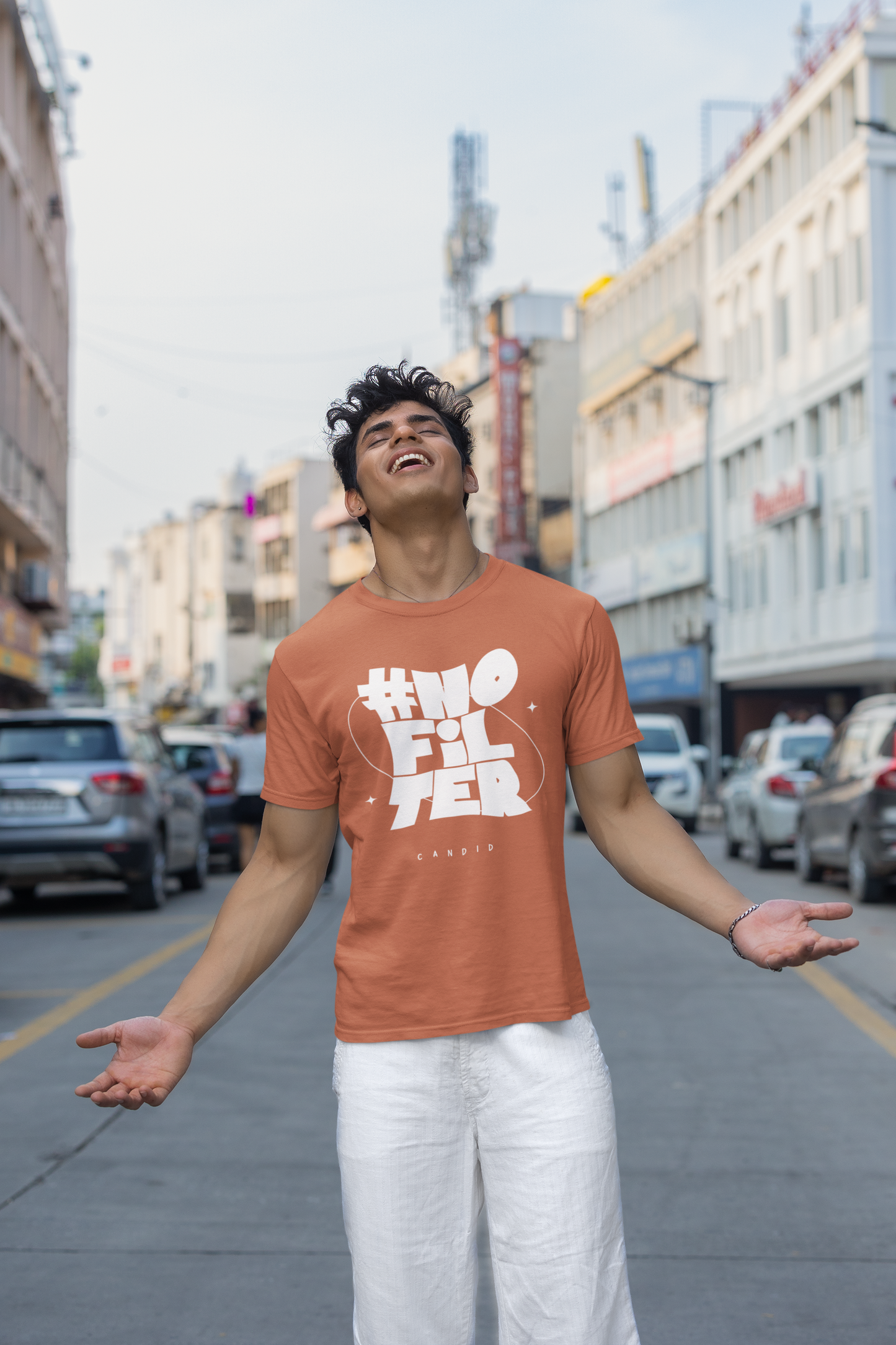 Taurus Monk No Filter Graphic T-Shirt in Coral – vibrant attitude print tee