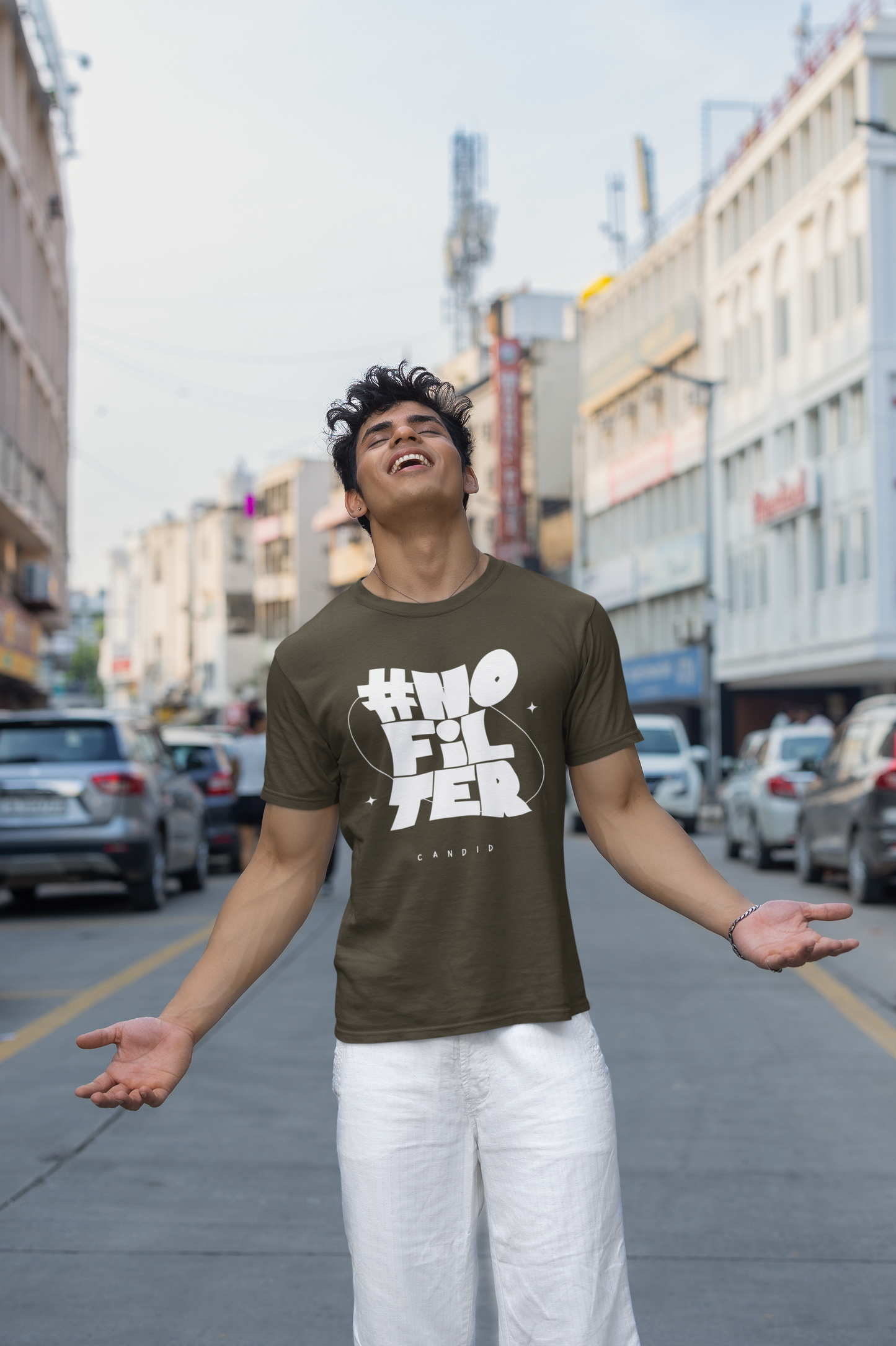 Taurus Monk No Filter Graphic T-Shirt in Olive Green – earthy tone statement tee