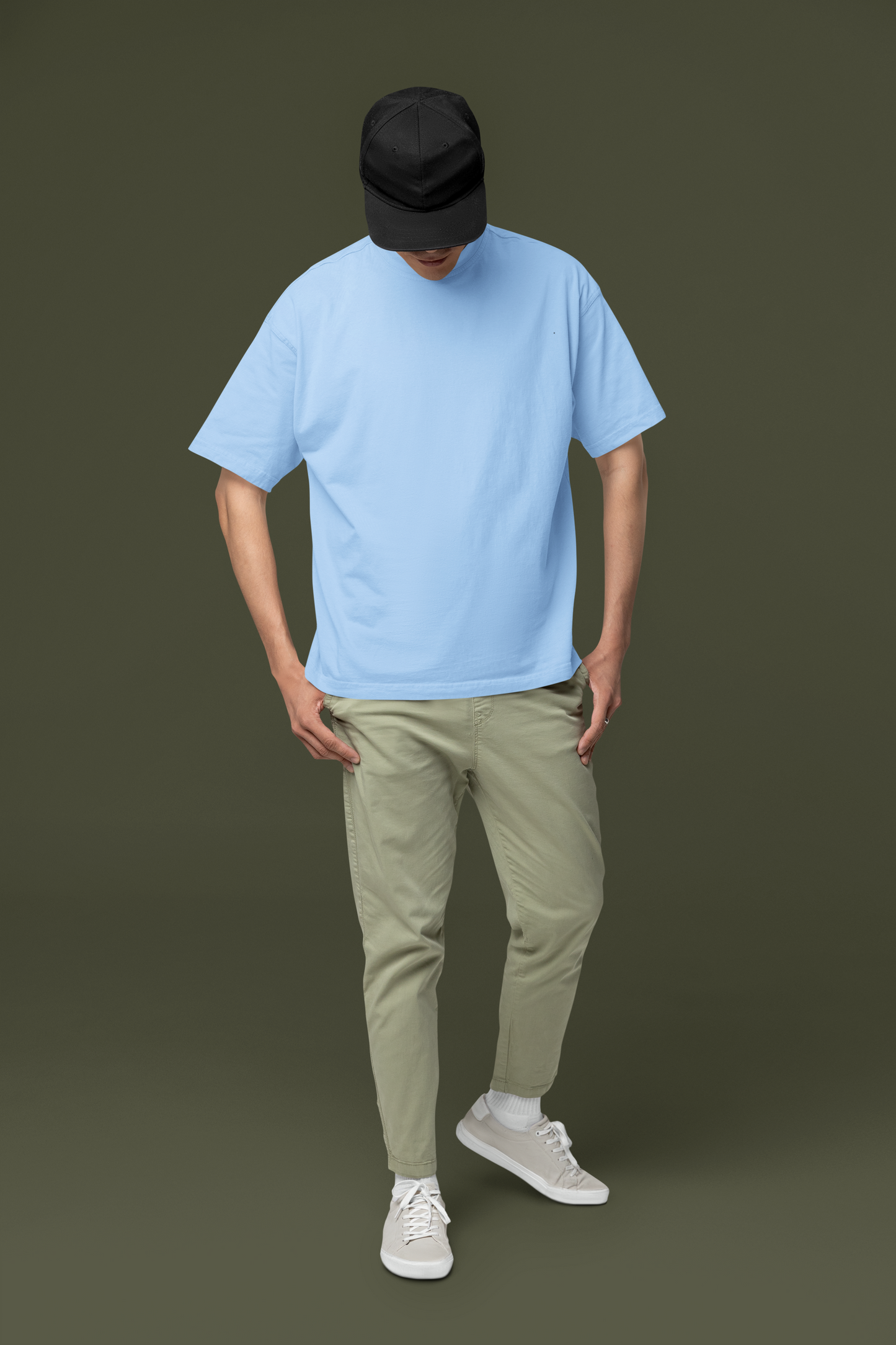 Taurus Monk Plain Oversized T-Shirt in Baby Blue – drop-shoulder regular wear