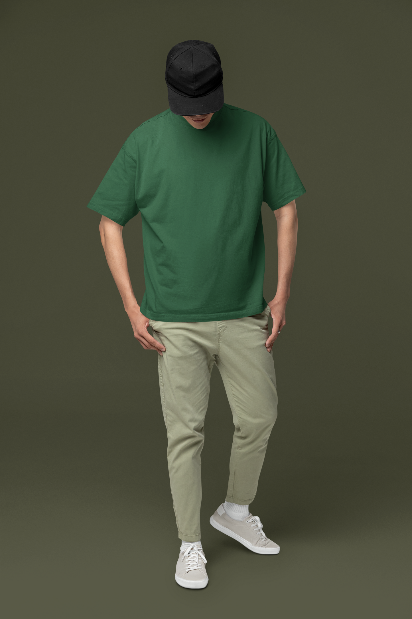 Taurus Monk Plain Oversized T-Shirt in Bottle Green – oversized casual wear