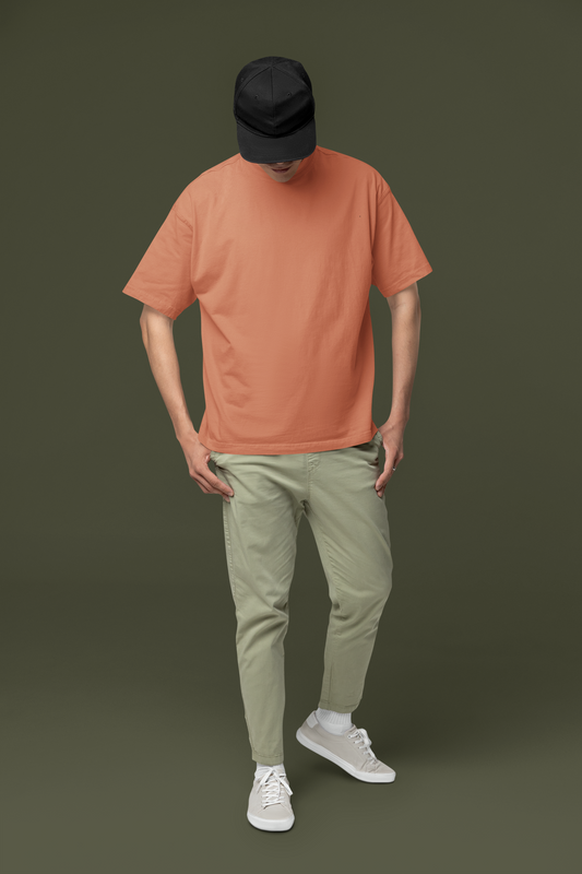 Taurus Monk Plain Oversized T-Shirt in Coral – vibrant oversized everyday tee