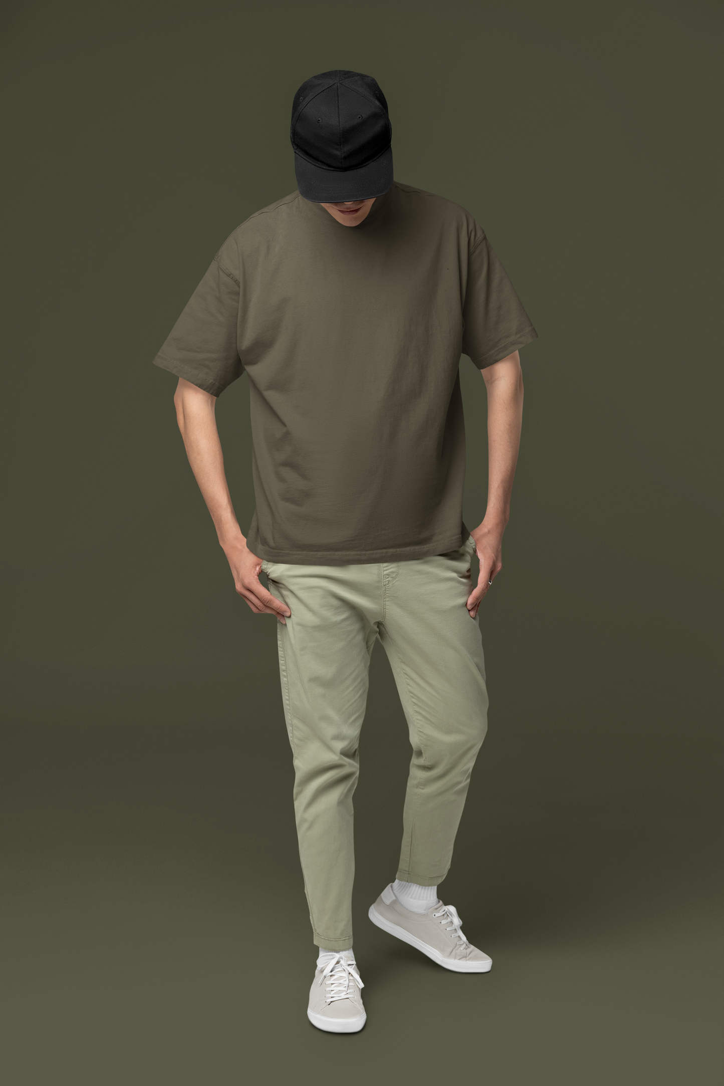 Taurus Monk Plain Oversized T-Shirt in Olive Green – earthy toned oversized tee