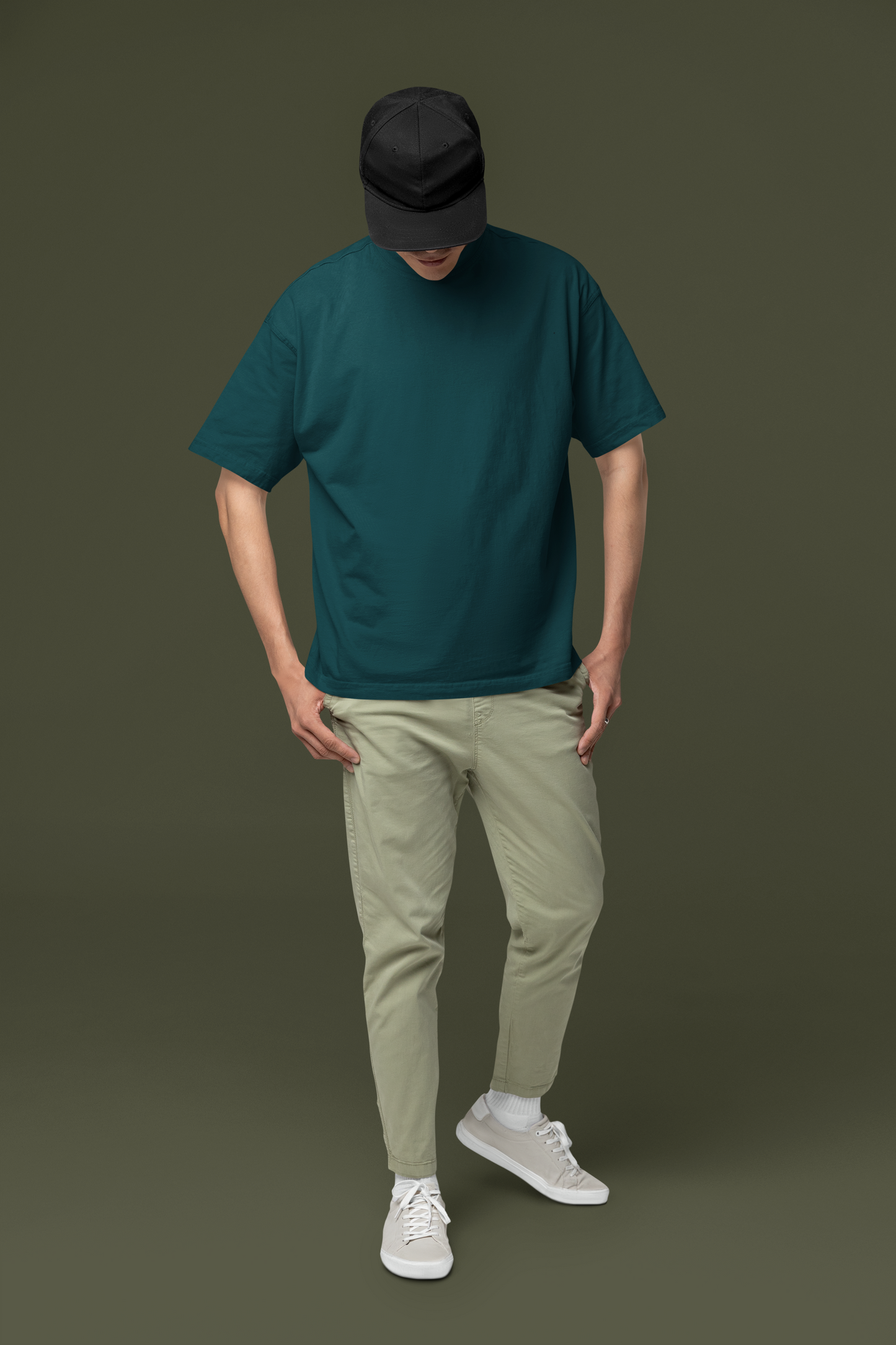 Taurus Monk Plain Oversized T-Shirt in Petrol Blue – unique shade drop-shoulder tee