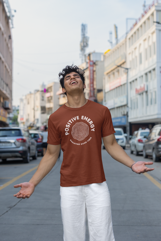 Taurus Monk Positive Energy Graphic T-Shirt in Brick Red – motivational vibes tee