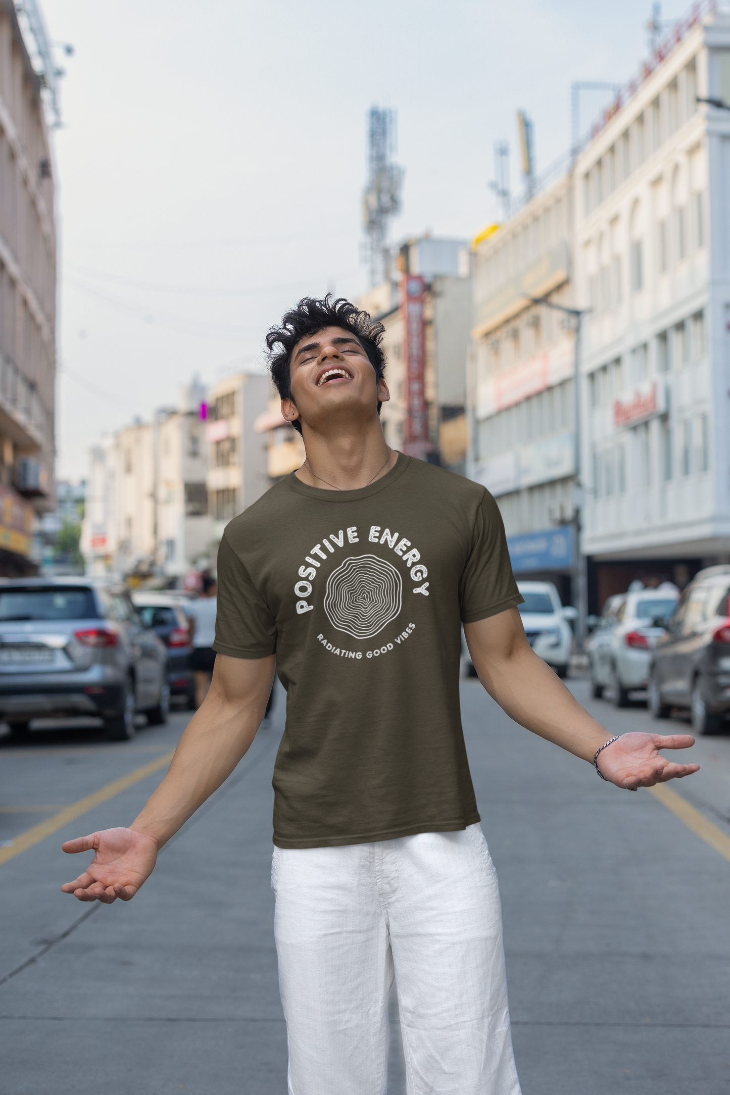 Taurus Monk Positive Energy Graphic T-Shirt in Olive Green – earthy tone graphic tee