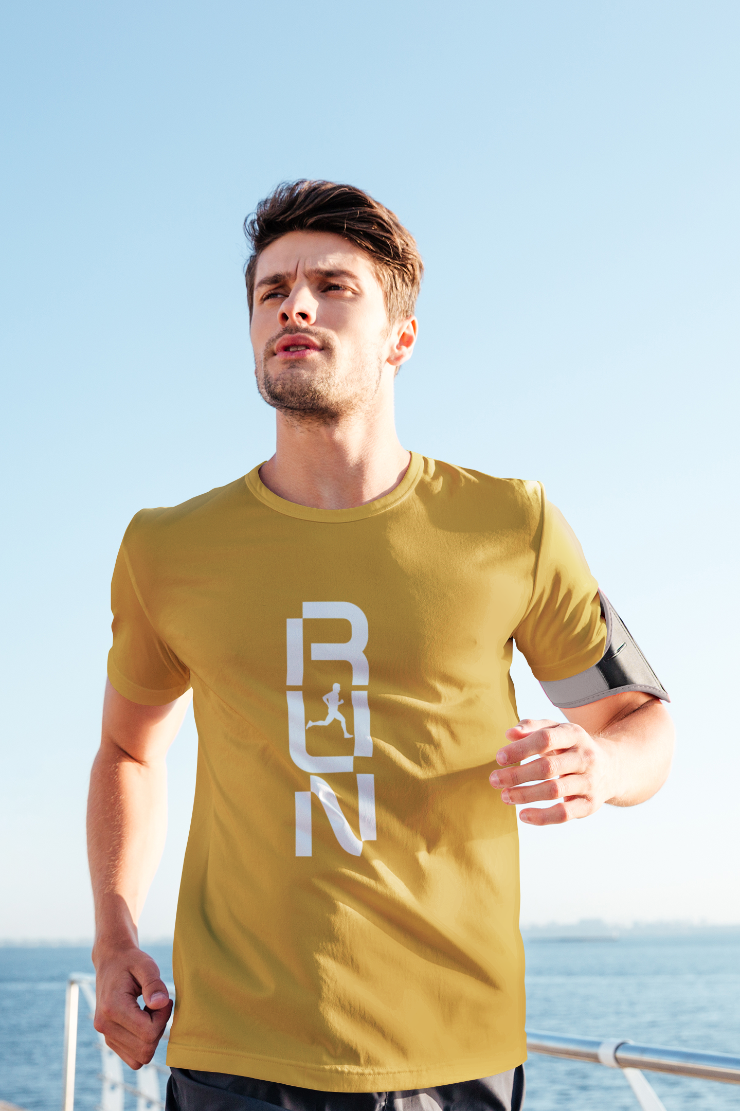 Taurus Monk Run Graphic T-Shirt in Mustard Yellow – vibrant running print tee