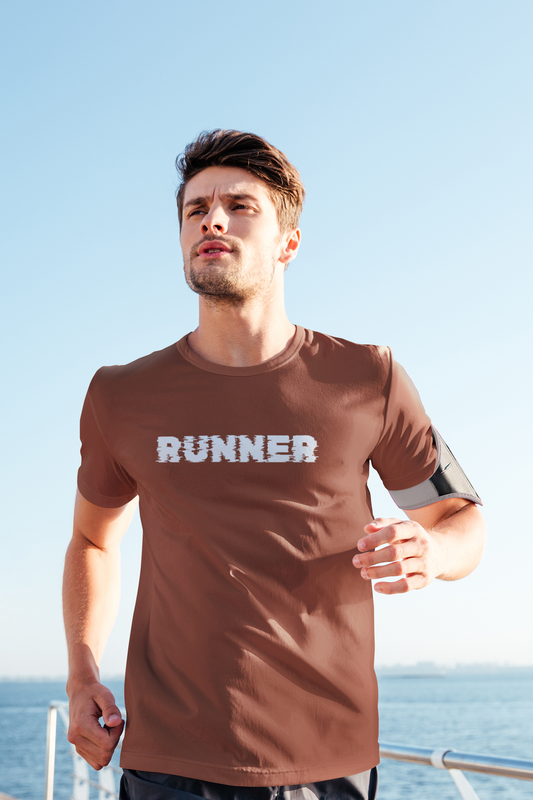 Taurus Monk Runner Graphic T-Shirt in Brick Red – fitness running print tee