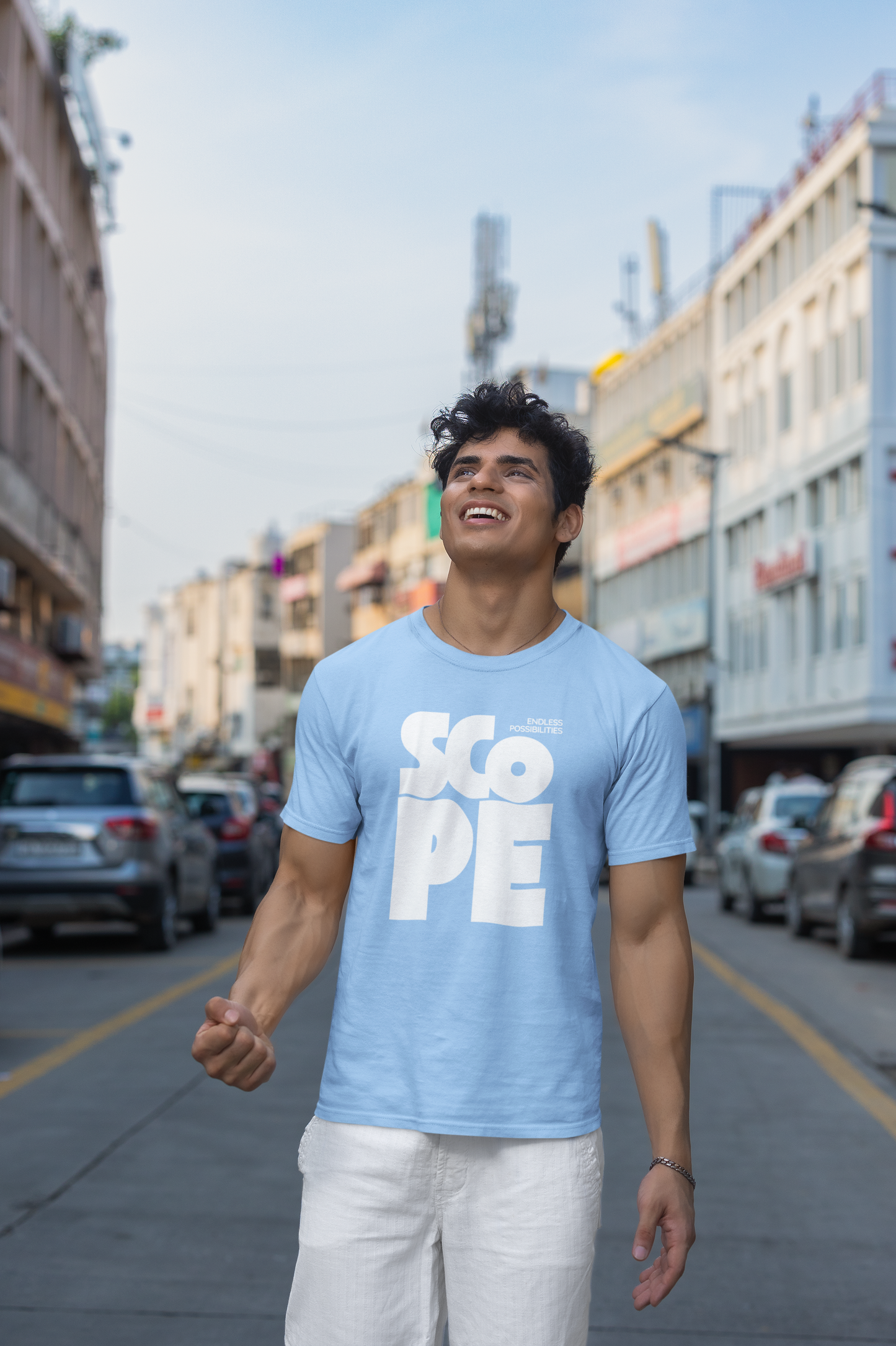 Taurus Monk Scope Regular Fit Graphic T-Shirt in Baby Blue – casual graphic print tee