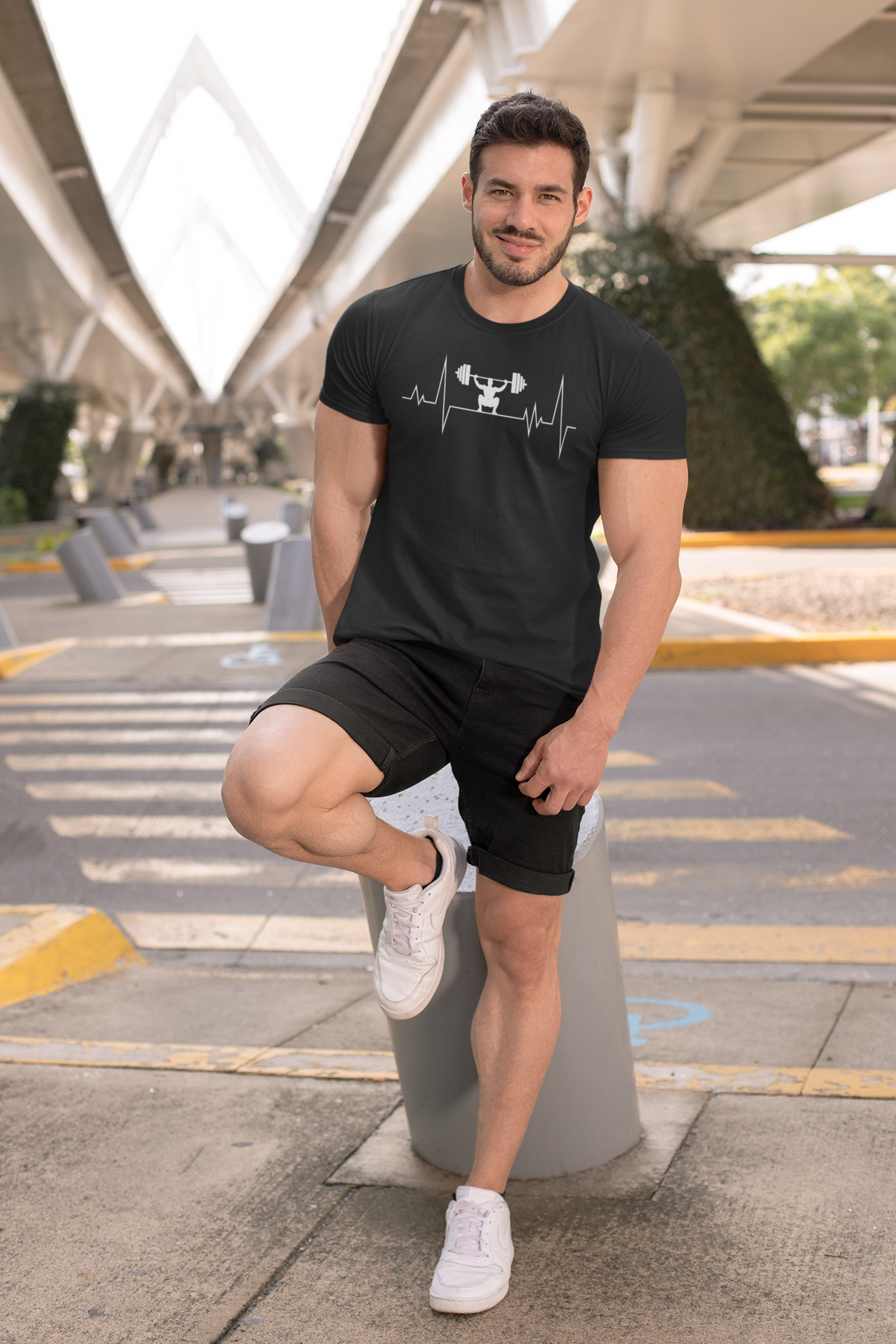 Taurus Monk Workout Heartbeat Graphic T-Shirt in Black – gym fitness print tee