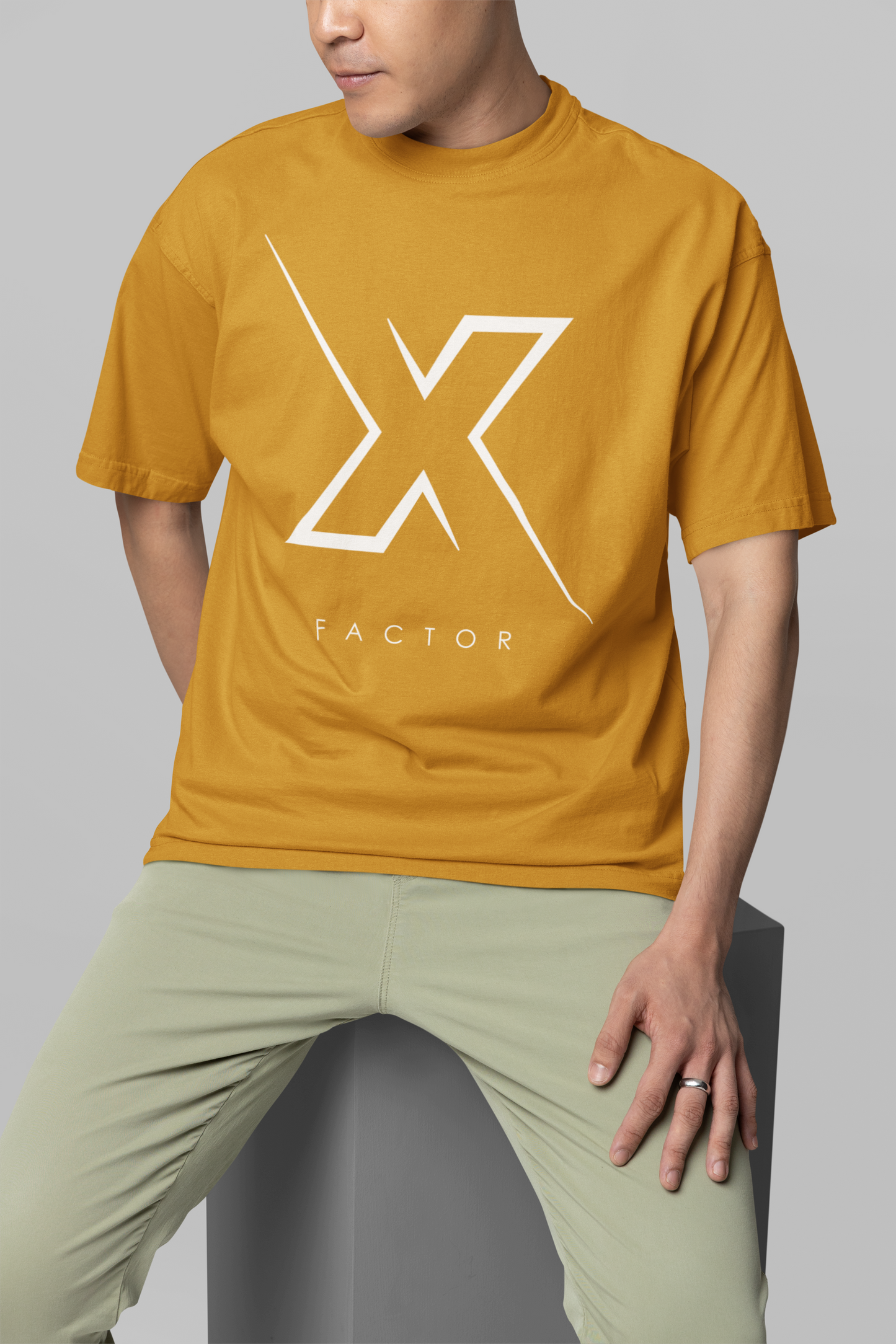 Taurus Monk X Factor Oversized Graphic T-Shirt in Mustard Yellow – trendy oversized X tee