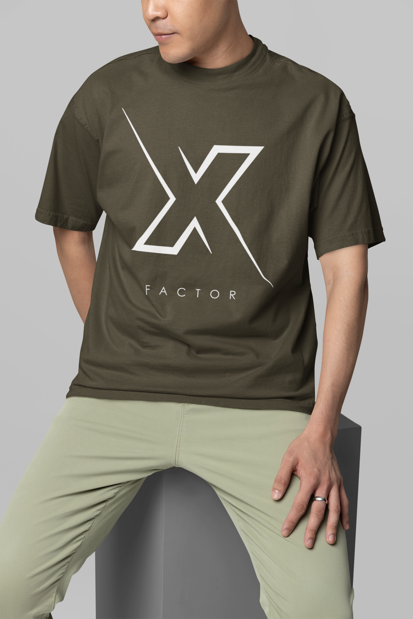Taurus Monk X Factor Oversized Graphic T-Shirt in Olive Green – earthy oversized X tee