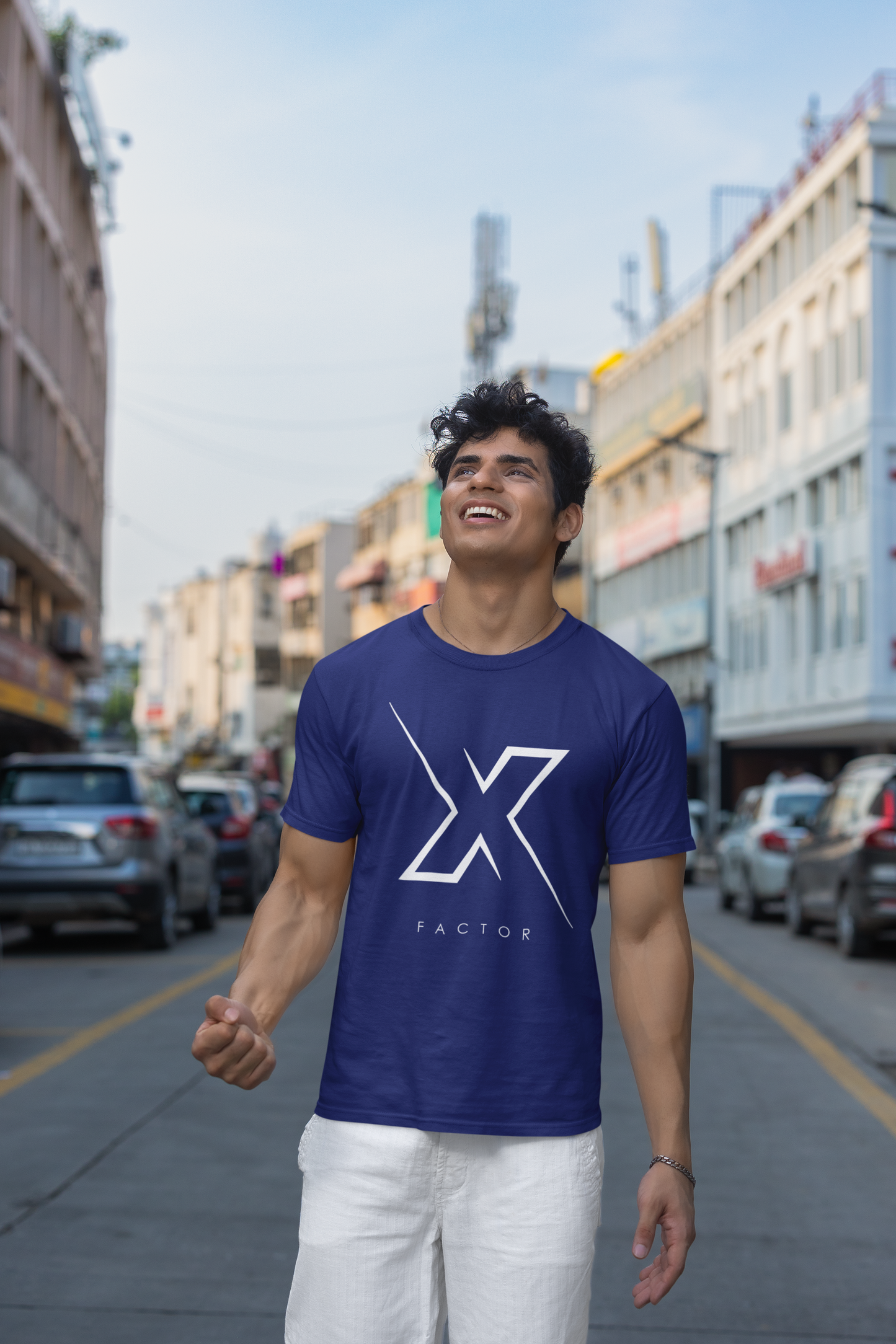 Taurus Monk X Factor Regular Fit Graphic T-Shirt in Royal Blue – vivid X print casual tee
